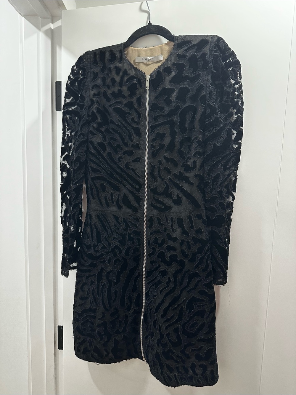 Givenchy Black Burnout Velvet Long-Sleeve Zip Dress